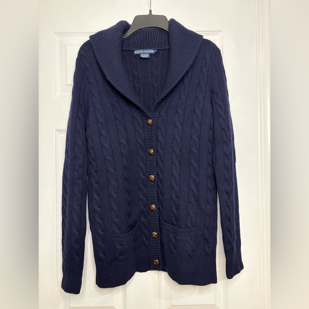Ralph Lauren Navy Cable Shawl-Collar Cardigan